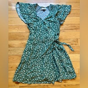 Flowered Sage Wrap Dress XS